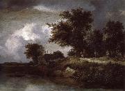 Jacob van Ruisdael Wooded river bank Sweden oil painting artist